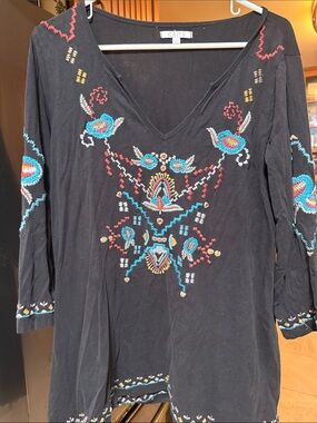 Caite Black Embroidered V-Neck Tunic